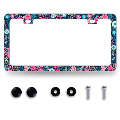 Stainless Steel Beautiful Floral Flower License Plate Frame 12.3 x 6.3 Inch