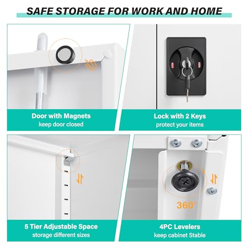 White Metal Storage Cabinet with Adjustable Shelves
