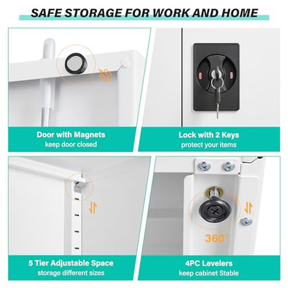 White Metal Storage Cabinet with Adjustable Shelves