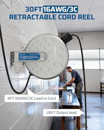 Ceiling Wall Mount Retractable Extension Cord Reel with 30FT Cord