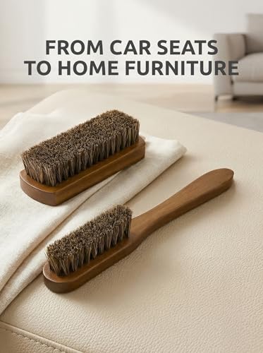 Leather & Upholstery Cleaning Brush Set with Compact Wood Handle (2 Count)