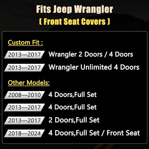 Wrangler JK Seat Covers Custom Fit for Jeep Wrangler (3 Count)