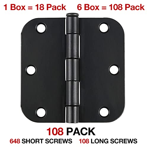 Rounded Door Hinges Matte Black 3.5" 5 (108 Count)