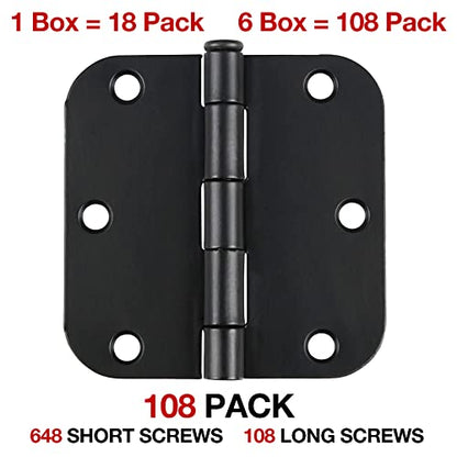 Rounded Door Hinges Matte Black 3.5" 5 (108 Count)
