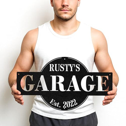 Custom Garage Workshop Metal Sign Personalized Tool Name Wall Art for Car Truck Mechanic Shop Decor Durable Steel Sign for Dad Husband Men’s Auto Workspace or Fence