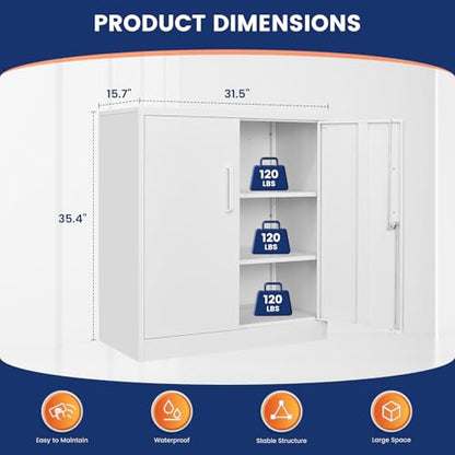Metal Garage Storage Cabinet with 2 Doors and 2 Adjustable Shelves