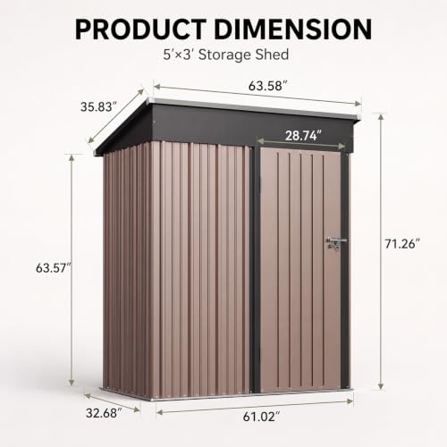 5x3 FT Outdoor Storage Shed with Base