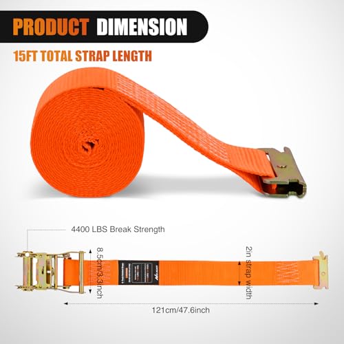 E Track Ratchet Straps 8 Pack 2" x 15' Orange (8 Count)