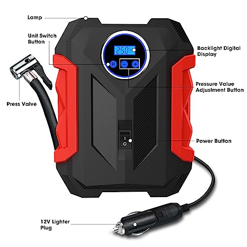 Digital Air Compressor for Car Auto Pump Portable Tire Inflator with LED Light DC 12V