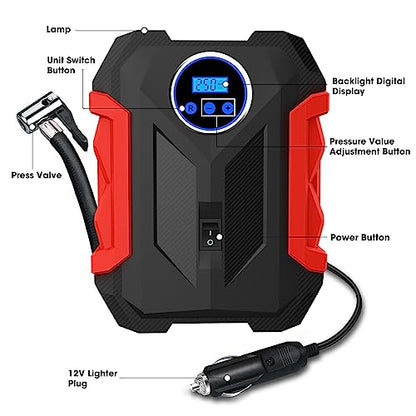 Digital Air Compressor for Car Auto Pump Portable Tire Inflator with LED Light DC 12V