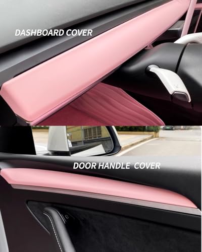 Pink Dashboard Cover and Front Door Cover Compatible with Tesla Model 3（2021 (2 Count)