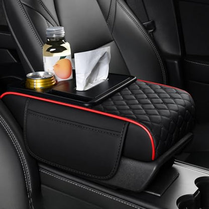 5-In-1 Center Console Cover Organizer, Grid, Black-Red