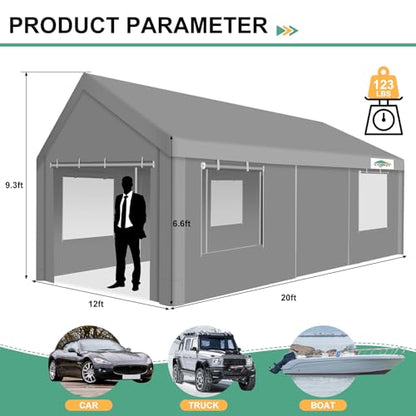 12x20 Heavy Duty Carport Portable Garage with Sidewalls