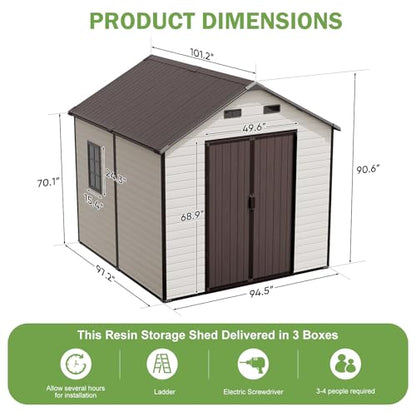 8x8 FT Large Resin Outdoor Storage Shed