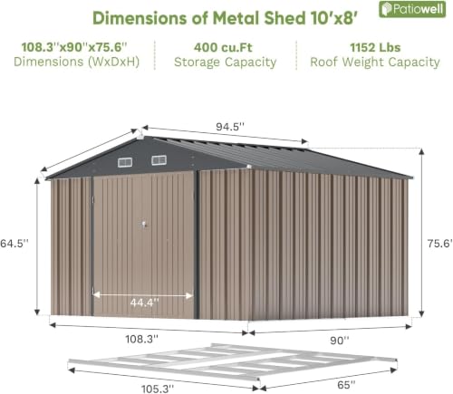10x8 FT Outdoor Storage Shed with Floor Frame