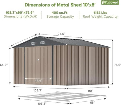 10x8 FT Outdoor Storage Shed with Floor Frame