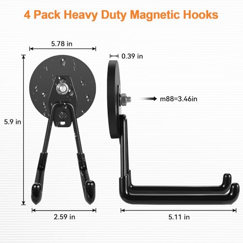 Magnetic Hooks Heavy Duty Rare Earth Magnets with Hooks Large Magnetic Tool Holder for Hanging Garden Tools (4 Count)