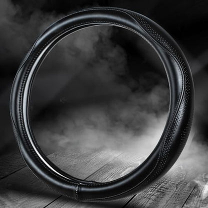 Top Grade Black Genuine Leather Steering Wheel Cover Men Women