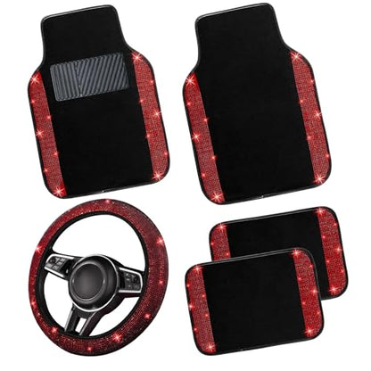 Bling Car Floor Mats Full Set and Steering Wheel Cover