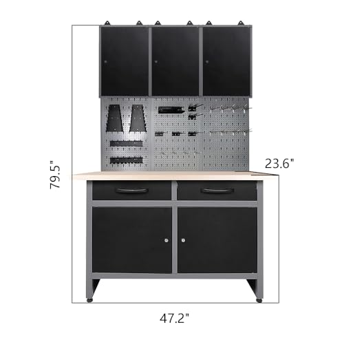 Workshop Tool Cabinet Set System with Wood Worktop
