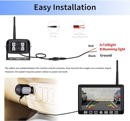 Wireless Backup Camera Kit with 7'' DVR Quad Split Monitor