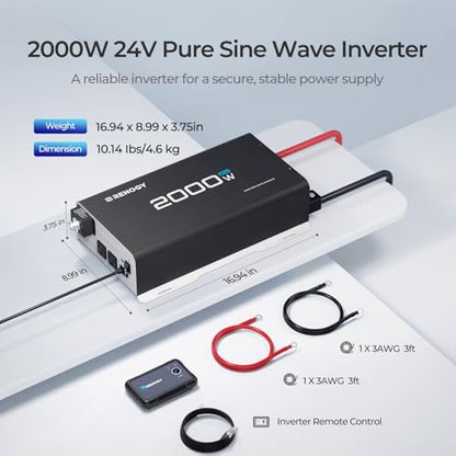2000W Pure Sine Wave Inverter 24V DC to 120V AC for RV Truck Home