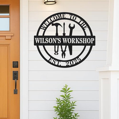 Custom Garage Workshop Metal Sign Personalized Tool Name Wall Art for Car Truck Mechanic Shop Decor Durable Steel Sign for Dad Husband Men’s Auto Workspace or Fence