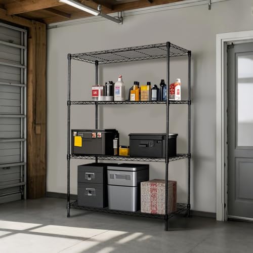 Heavy Duty Black 4 Tiers Steel 36x14x54 Wire Shelving NSF Certified. Adjustable Storage Rack for Kitchen