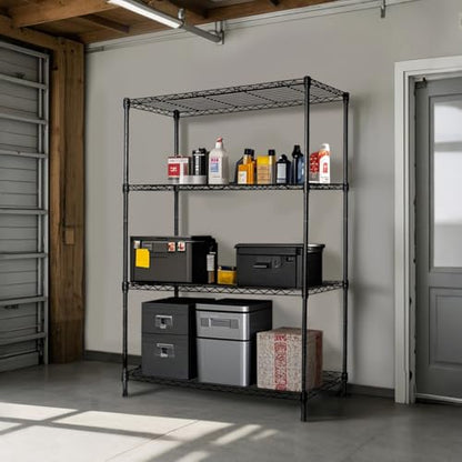 Heavy Duty Black 4 Tiers Steel 36x14x54 Wire Shelving NSF Certified. Adjustable Storage Rack for Kitchen