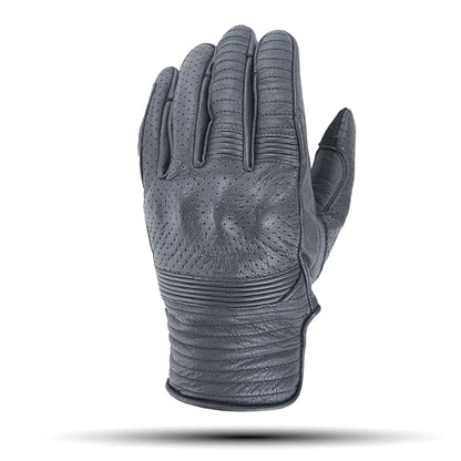 Leather Motorcycle Gloves for Men with Light Tricot Inner Lining Bike Riding Gloves with Fingers and Knuckle Padding with Adjustable Magic Tape Fastener