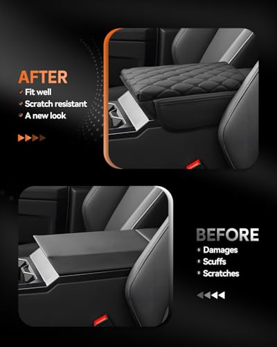for 2024 2025 2026 Cybertruck Center Console Cover Armrest Cover for Tesla Cybertruck Accessories Arm Rest Protector with Side Pockets Back Mesh 4 Velcro Pockets