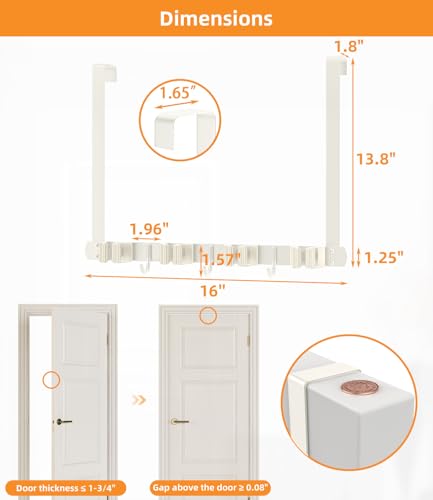 Broom Holder Over The Door with Hooks