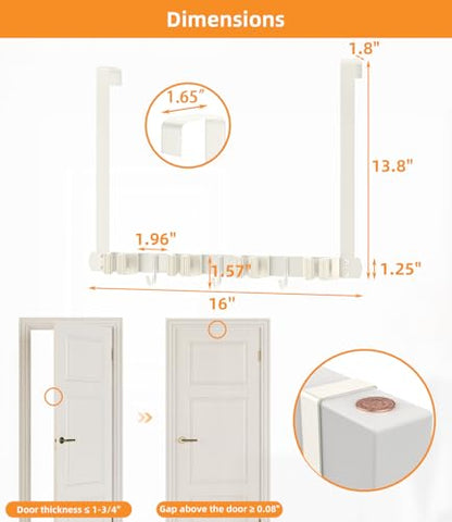 Broom Holder Over The Door with Hooks