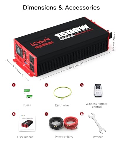 1500 Watt Pure Sine Wave Power Inverter DC 12V to AC 110