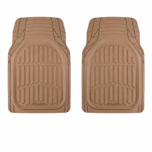 MotorTrend FlexTough Beige Car Floor Mats Rubber All Weather Automotive 2pc