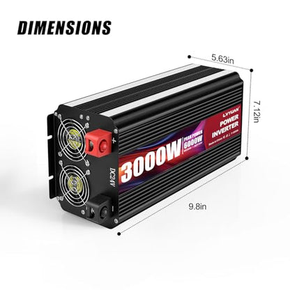 3000 Watt Power Inverter 24V to 110V 120V DC to AC with 4 AC Outlets