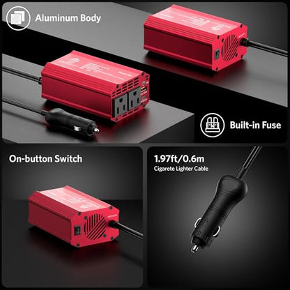 300W Power Inverter DC 12V to 110V AC Car Outlet Adapter with USB