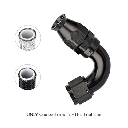 4AN 120 Degree PTFE One Piece Full Flow End Hose Fitting Aluminum Black