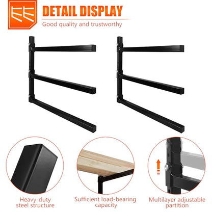 3 Level Foldable Lumber Storage Rack Collapsible Wall Mount Metal