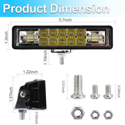 2Pcs 5.7 Inch 60W LED Light Bar Flood Spot Combo for Jeep Truck (2 Count)
