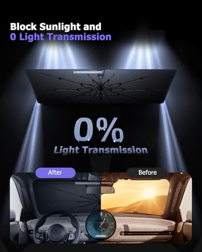 2025 Upgrade Car Windshield Sun Shade Windshield Sunshade Umbrella [Star Fabric] Protect Car from Sun Rays&Heat Damage Keeps Vehicle Cool