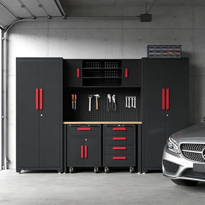 8 Piece Garage Cabinet Storage System with Workbench & Pegboard