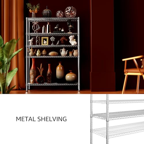 4250 LBS Garage Shelving Wide Storage Shelves 5 Tier Metal Shelves Heavy Duty Adjustable Utility Shelf Rack Chrome 17.7" D x 47.2" W x 70.4" H (5 Count)