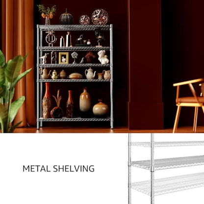 4250 LBS Garage Shelving Wide Storage Shelves 5 Tier Metal Shelves Heavy Duty Adjustable Utility Shelf Rack Chrome 17.7" D x 47.2" W x 70.4" H (5 Count)
