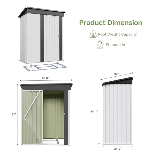 5x3 FT Outdoor Storage Shed with Floor Frame