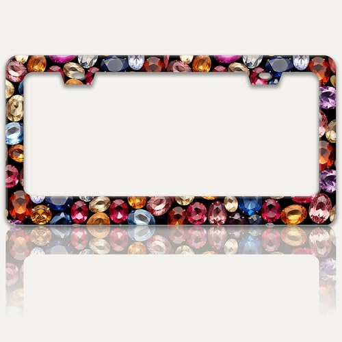 Beautiful Gemstone Pattern License Plate Frame Stainless Steel 6x12 Inch