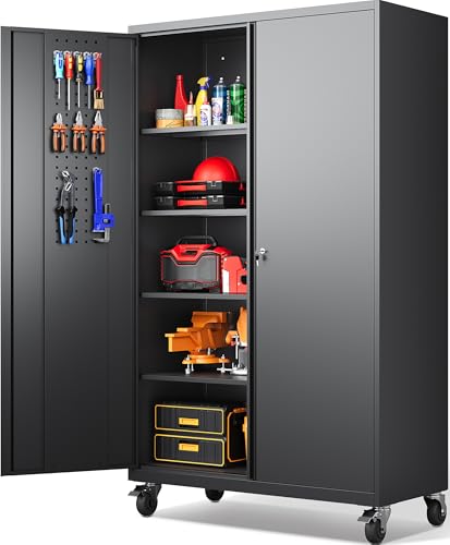 Wide & Deep Metal Storage Cabinet with Wheels