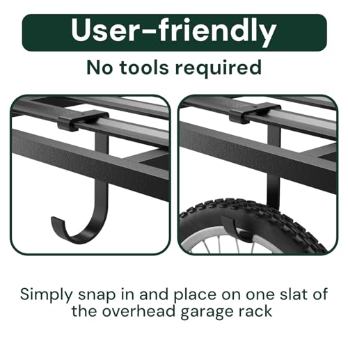 Heavy-Duty 4-Pack Overhead Garage Ceiling Storage Hooks, Add-On Storage Flat Hook Accessory for Hanging Bikes and More, Supports Up to 53lbs (4 Count)
