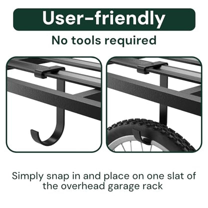 Heavy-Duty 4-Pack Overhead Garage Ceiling Storage Hooks, Add-On Storage Flat Hook Accessory for Hanging Bikes and More, Supports Up to 53lbs (4 Count)
