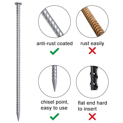 Rebar Stakes 16 Inch Galvanized Metal Steel Ground Spikes Heavy Duty (24 Count)